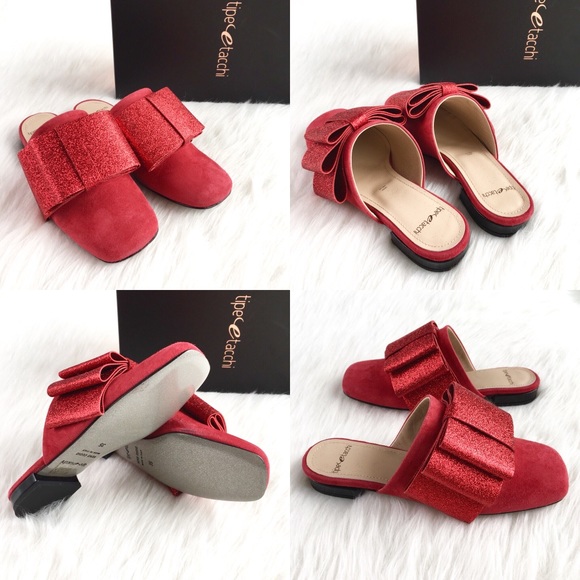 Tipe E Tacchi | red suede glitter bow mule flats - Picture 8 of 8